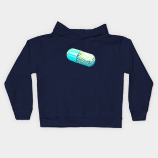 Blue Holographic Capsule On Chartreuse background Kids Hoodie